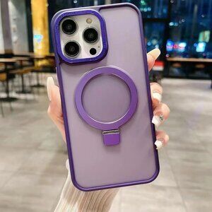 iPhone 15 Pro Max MagSafe Ring Stand Case With Glass Screen Protector, Purple